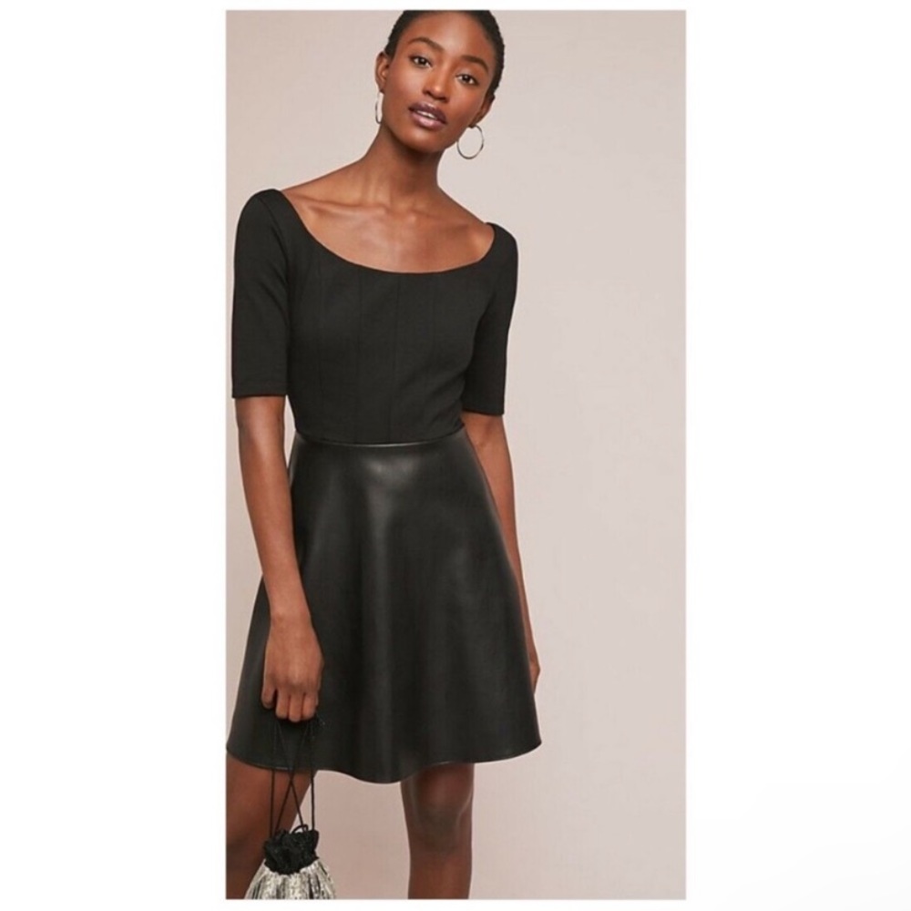 Bailey44 Faux Leather Off the Shoulder Fit and Flare Skater Dress Black Dress